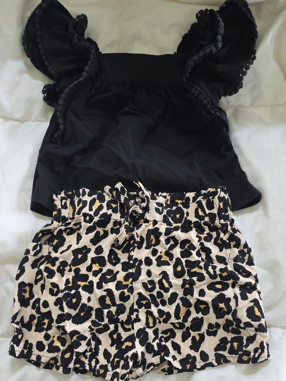 Rare Editions Black Top with Leopard Print Shorts